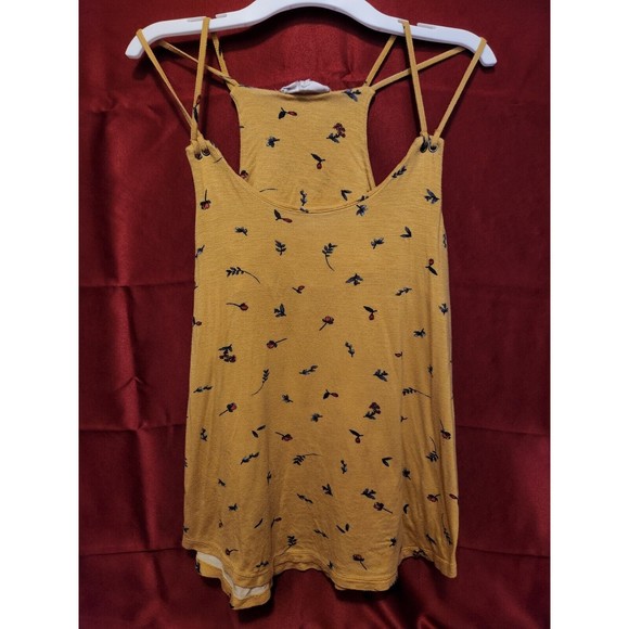Pink Rose Size Womens Small Tank Top Blouse Yellow Flowers Floral Boho Strappy S - Picture 1 of 6